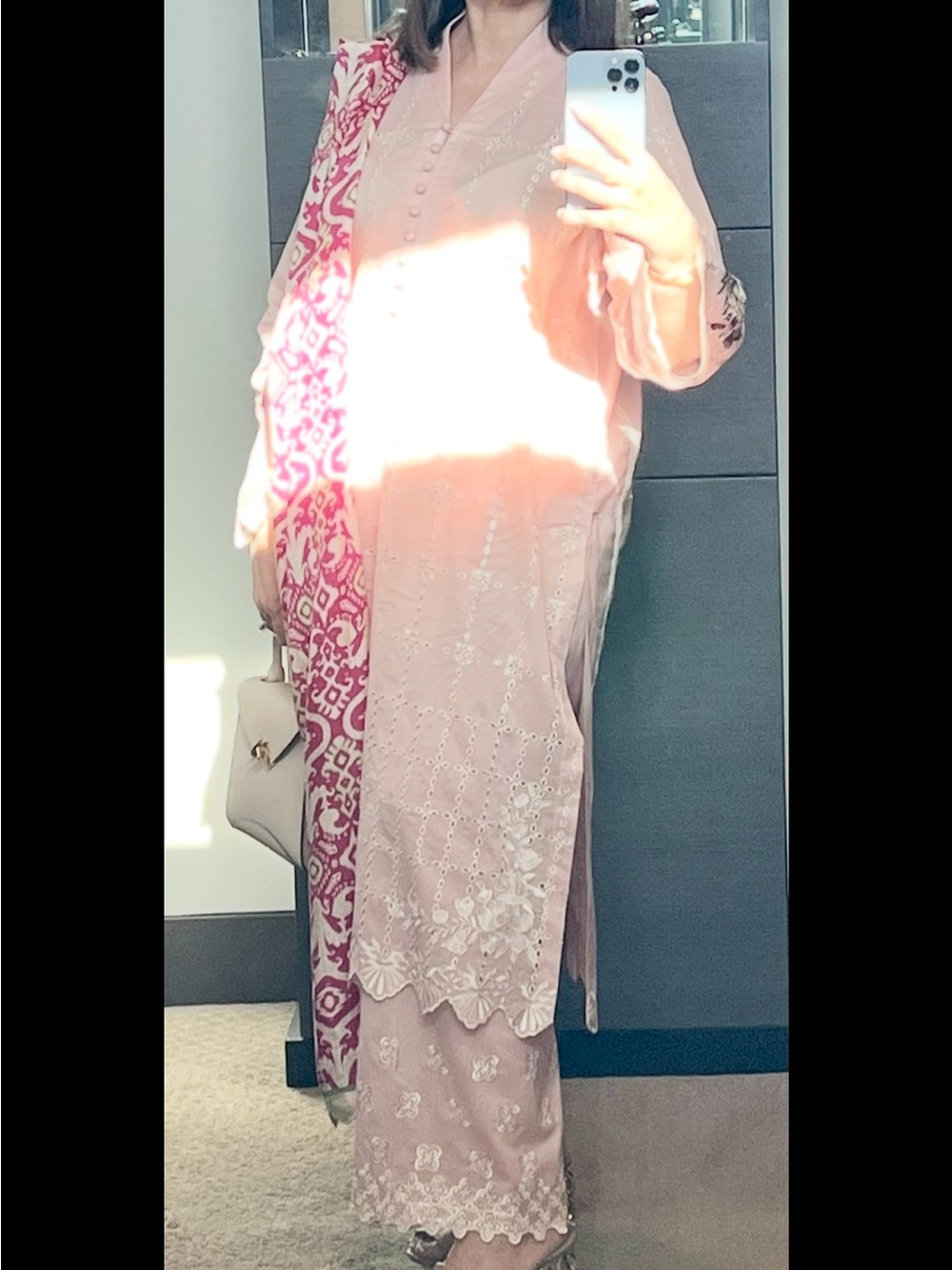 Elegant Long Sleeve Embroidered Pink Maxi Dress